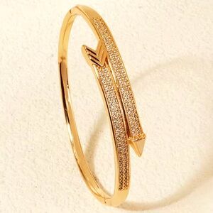 Gold-Toned Arrow Bangle Bracelet | Copper Base | Zirconium Stud Accent ✨🏹